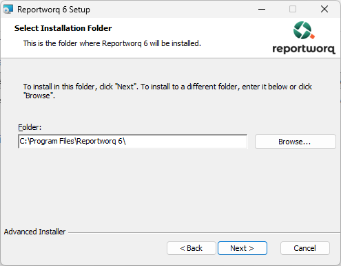 The setup wizard installation directory page, showing the default install path