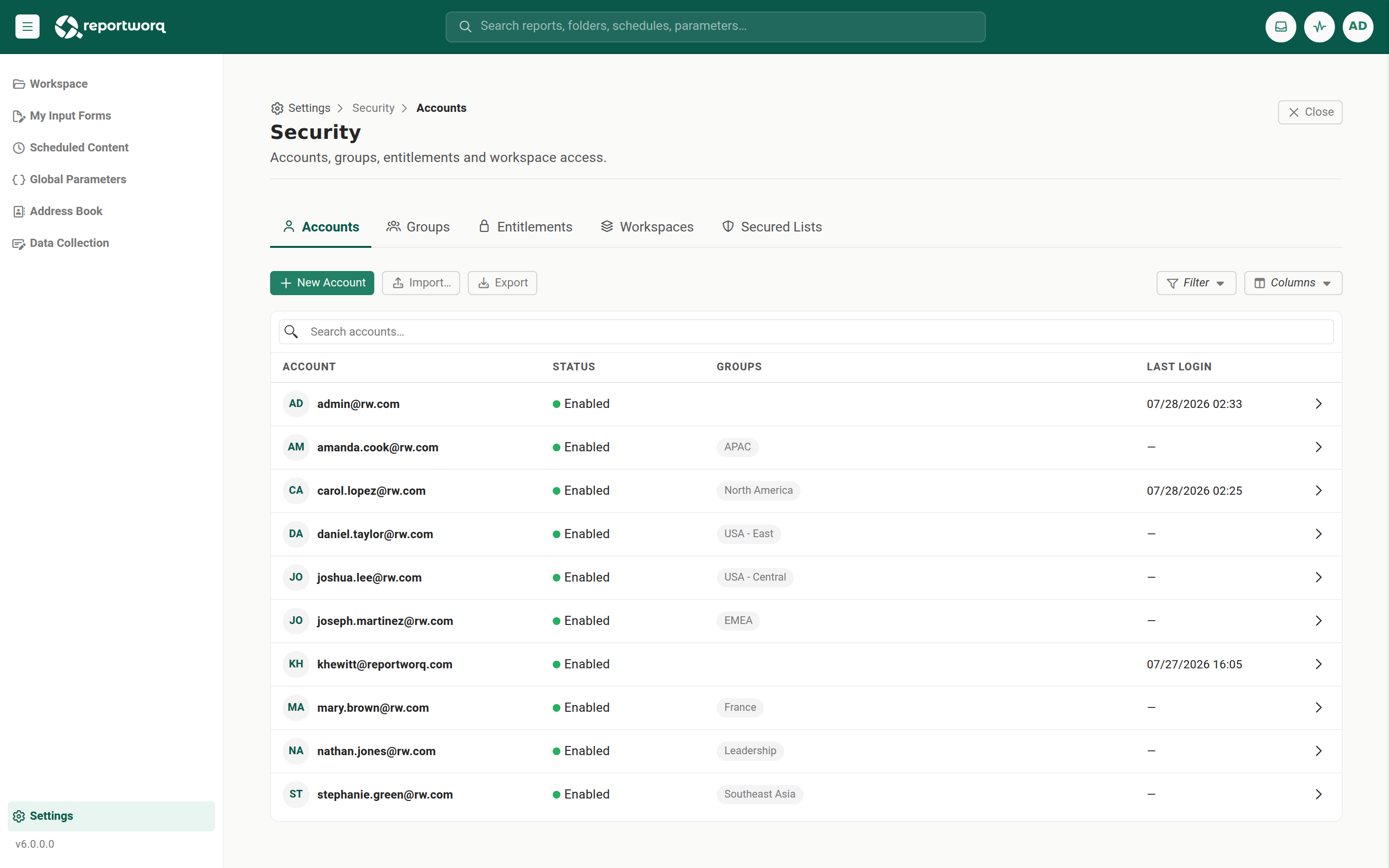The Accounts tab in Settings ▸ Security