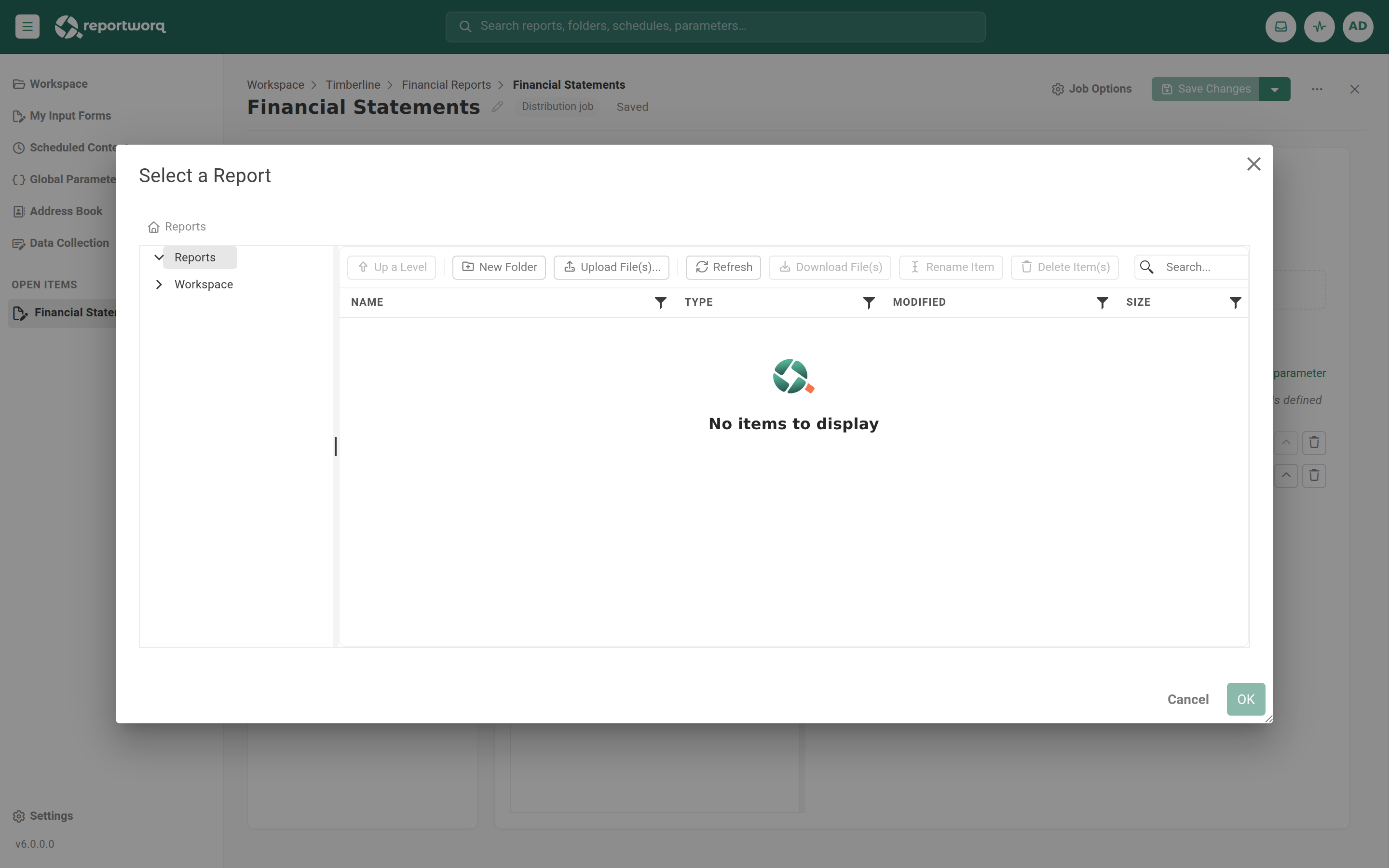 The Select a Report dialog