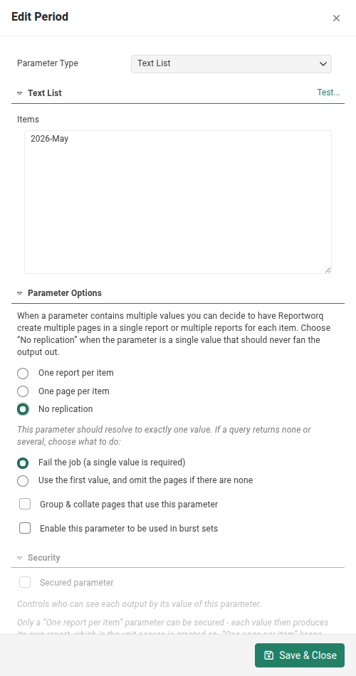 No replication selected on a query parameter, with the choice between failing the job and using the first value