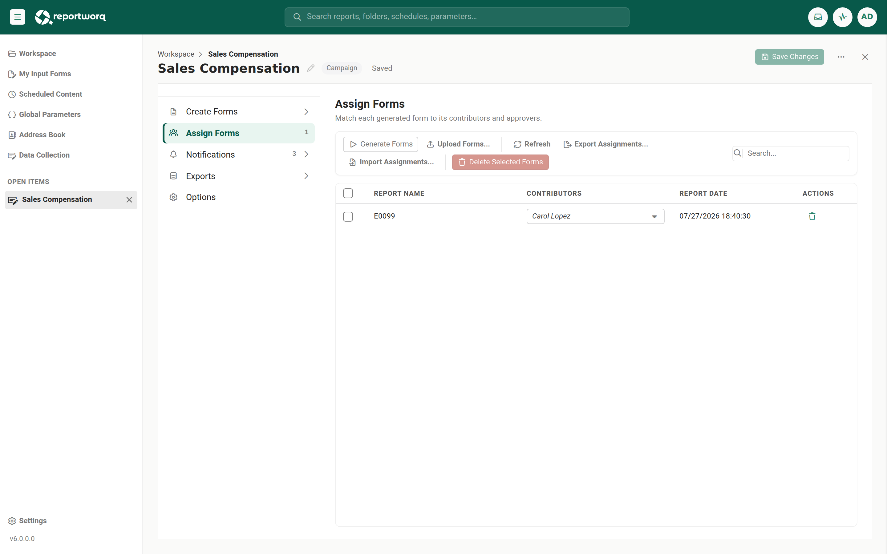 The Assign Forms section of the campaign editor