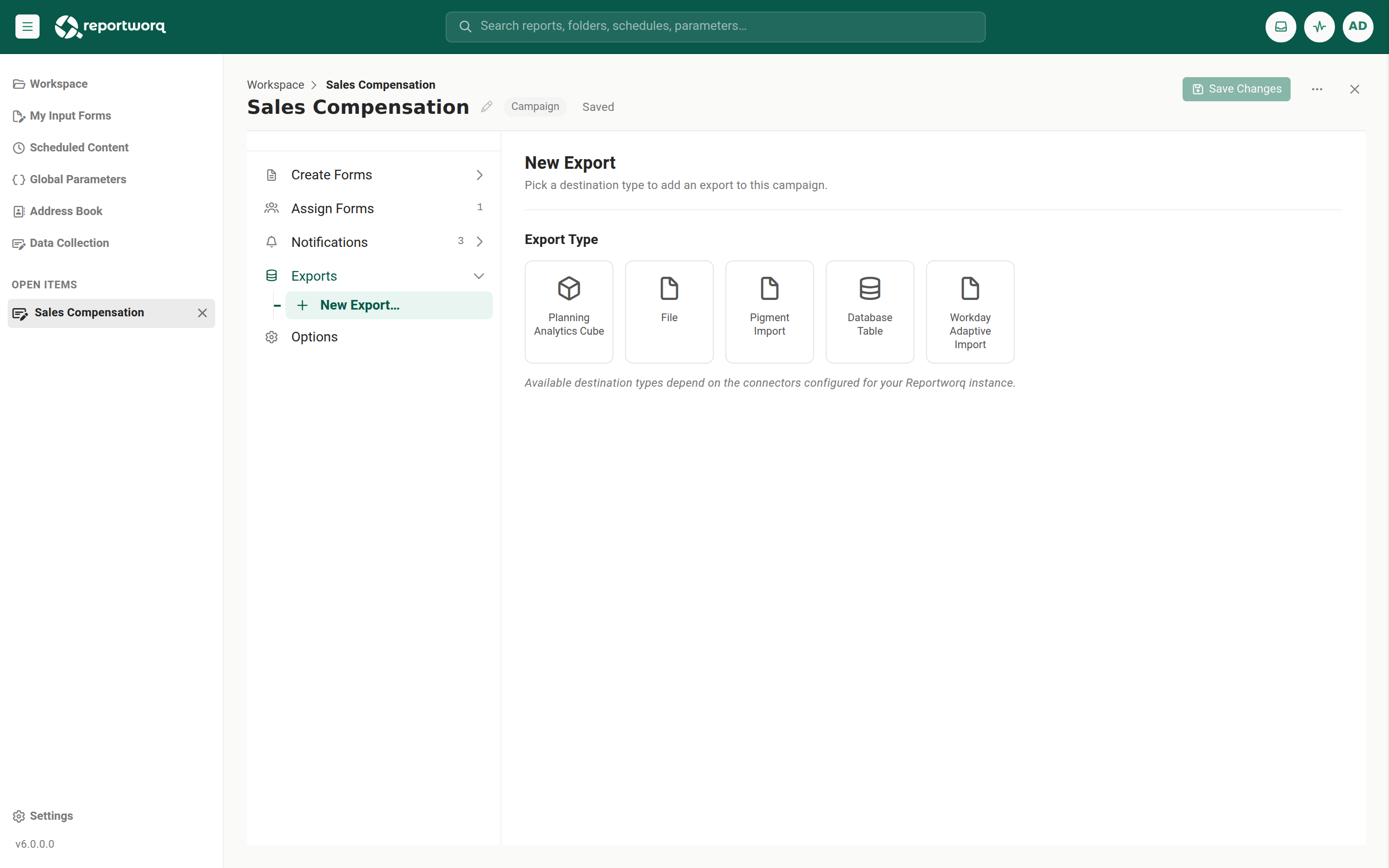 The Exports section of the campaign editor